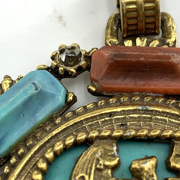 Egyptian Revival Pendant Necklace 2.25" Vintage FLAW - Picture 2 of 4